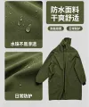 Military green hooded waterproof long cover-up with zipper opening and closing, double side pockets, adult kitchen cleaning, factory moving, dust-proof labor protection work clothes, military green hooded waterproof cover-up, long zipper dust-proof apron Application Scenario